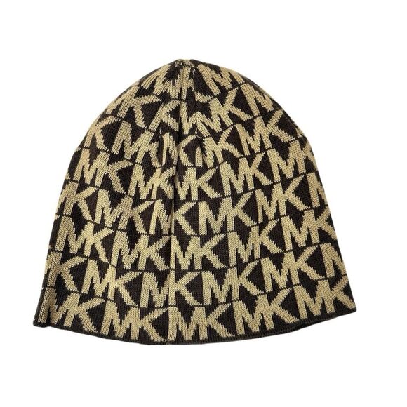 MICHAEL KORS Women's Brown Knit Monogram MK Signature Logo Beanie Hat - Picture 2 of 4